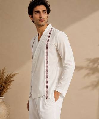 White embroidered malai cotton short kurta 2