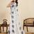 White digital print with jari border linan saree with blouse