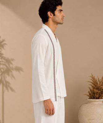 White embroidered malai cotton short kurta 3
