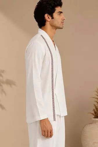 White embroidered malai cotton short kurta