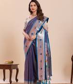 grey golden zari work pure silk blend saree with blouse