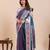 grey golden zari work pure silk blend saree with blouse