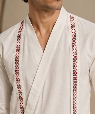 White embroidered malai cotton short kurta 4
