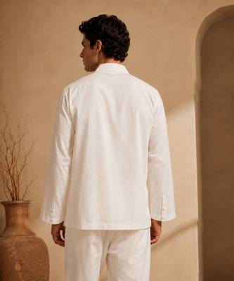 White embroidered malai cotton short kurta 5