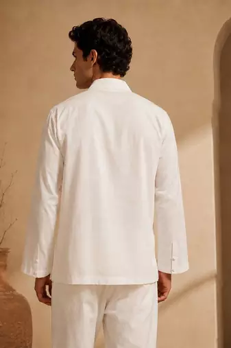 White embroidered malai cotton short kurta