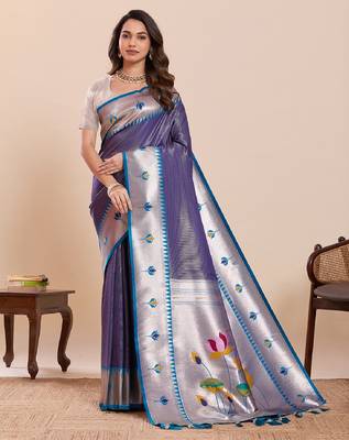 grey golden zari work pure silk blend saree with blouse 2