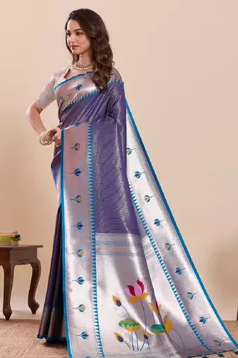 grey golden zari work pure silk blend saree with blouse