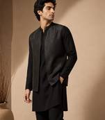 Black bemberg silk nehru jacket