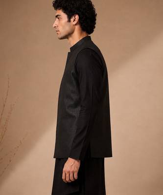 Black bemberg silk nehru jacket 2