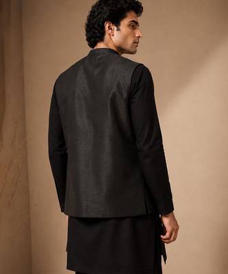 Black bemberg silk nehru jacket 3