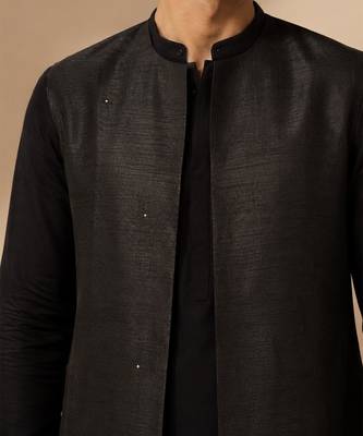 Black bemberg silk nehru jacket 4