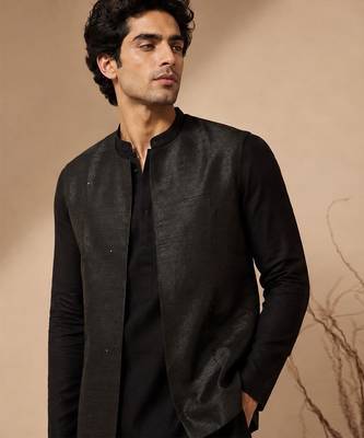 Black bemberg silk nehru jacket 5