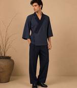 Navy blue chanderi silk kimono wrap co ord set