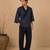 Navy blue chanderi silk kimono wrap co ord set
