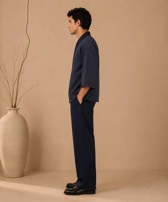 Navy blue chanderi silk kimono wrap co ord set 2