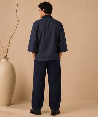 Navy blue chanderi silk kimono wrap co ord set 3