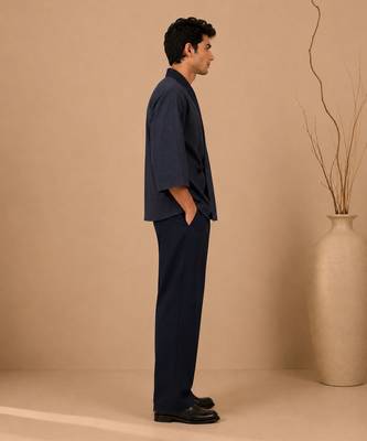 Navy blue chanderi silk kimono wrap co ord set 5