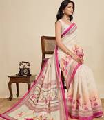 Peach digital print with jari border linan saree with blouse