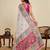 Dark pink digital print with jari border linan saree with blouse