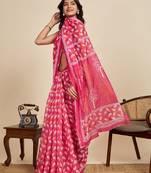 Rani pink digital print with jari border linan saree with blouse
