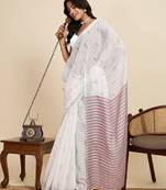 Lavender digital print with jari border linan saree with blouse