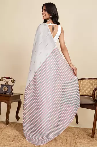 Lavender digital print with jari border linan saree with blouse