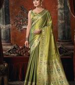 Olive tissue silk saree with paithani pallu festive wear saree