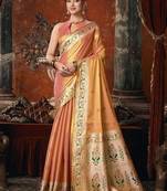 Coral tissue silk saree with paithani pallu festive wear saree