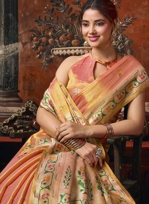 Coral tissue silk saree with paithani pallu festive wear saree 2