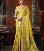 Yellow tissue silk saree with paithani pallu festive wear saree