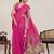 Rani pink printed zari border with mirror work linan saree with blouse