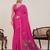 Rani pink printed zari border with mirror work linan saree with blouse