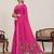 Rani pink printed zari border with mirror work linan saree with blouse