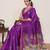 Purple printed zari border with mirror work linan saree with blouse