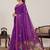 Purple printed zari border with mirror work linan saree with blouse