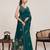 Dark green printed zari border with mirror work linan saree with blouse
