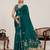 Dark green printed zari border with mirror work linan saree with blouse