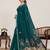 Dark green printed zari border with mirror work linan saree with blouse