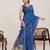 Blue printed zari border with mirror work linan saree with blouse