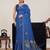 Blue printed zari border with mirror work linan saree with blouse