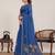 Blue printed zari border with mirror work linan saree with blouse