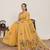 Yellow printed zari border with mirror work linan saree with blouse