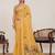 Yellow printed zari border with mirror work linan saree with blouse