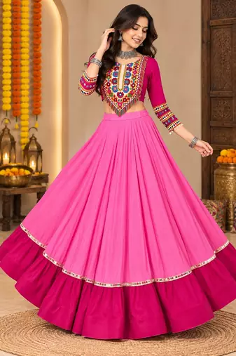 Pink  Color Designer Chaniya Choli for Navratri and Garba - Full stitched free size