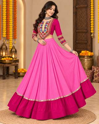 Pink  Color Designer Chaniya Choli for Navratri and Garba - Full stitched free size 2