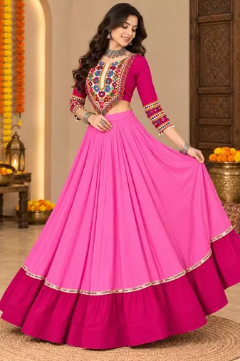Pink  Color Designer Chaniya Choli for Navratri and Garba - Full stitched free size