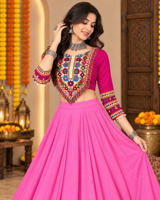 Pink  Color Designer Chaniya Choli for Navratri and Garba - Full stitched free size 3