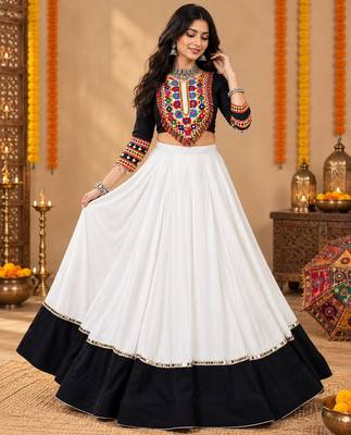 White Color Designer Chaniya Choli for Navratri and Garba - Full stitched free size 1