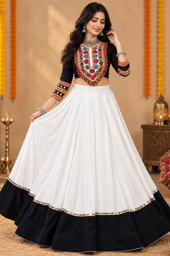 White Color Designer Chaniya Choli for Navratri and Garba - Full stitched free size