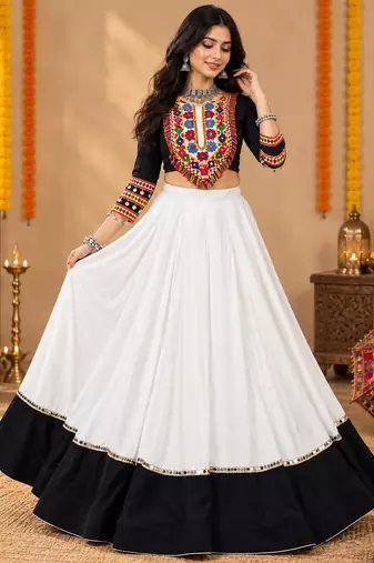 White Color Designer Chaniya Choli for Navratri and Garba - Full stitched free size